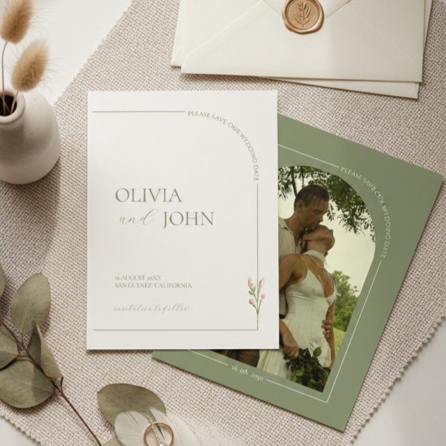 Sage Green & Linen Minimalist Save the Date Card Einladung (Von Creator hochgeladen)