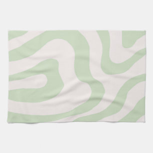 Sage Green Liquid Swirl Groovy Streifen Y2K Muster Geschirrtuch