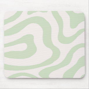 Sage Green Liquid Swirl Groovy Streifen Y2K Muster Mousepad