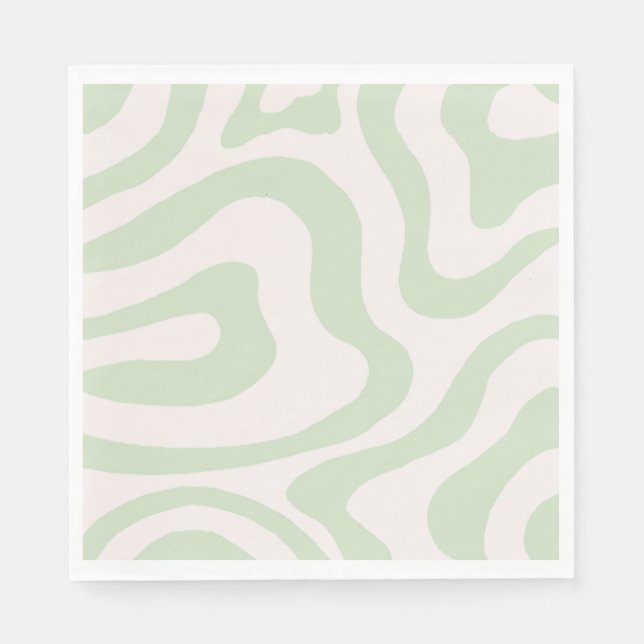 Sage Green Liquid Swirl Groovy Streifen Y2K Muster Serviette (Vorderseite)