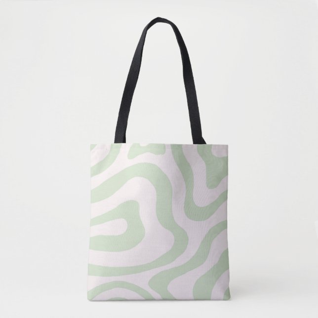 Sage Green Liquid Swirl Groovy Streifen Y2K Muster Tasche (Vorderseite)