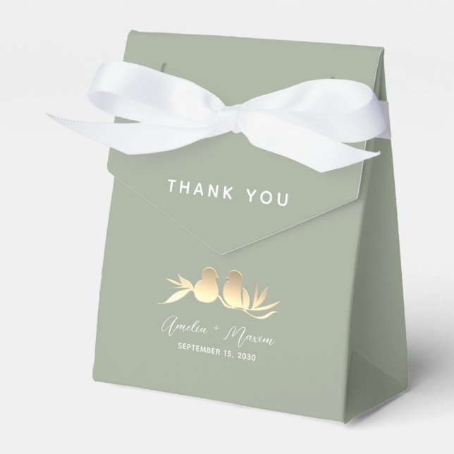 Sage Green Lovebirds Wedding Geschenkschachtel (Vorderseite)