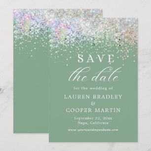 Sage Green Luxury Glitzer Wedding Save the Date