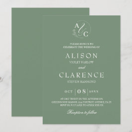 Sage Green Luxury Monogram Wedding Einladung