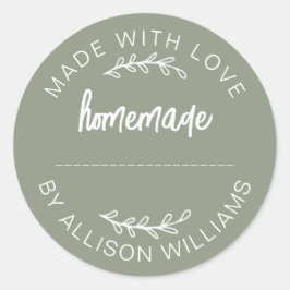 Sage Green Made With Love Homemade Food Jar  Runder Aufkleber