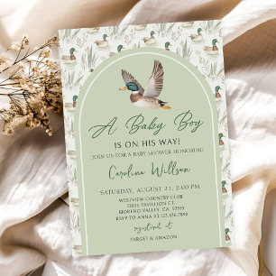 Sage Green Mallard Duck Boy Baby shower Invitation