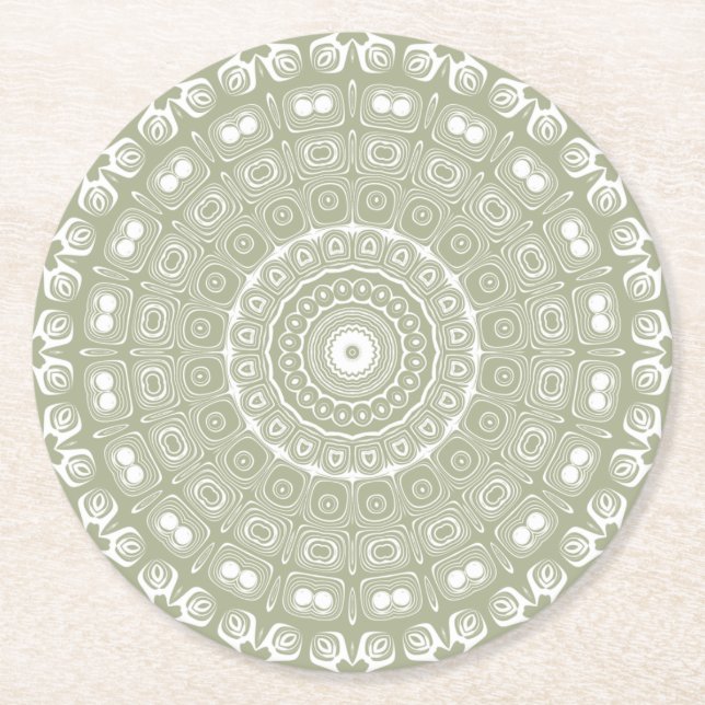 Sage Green Mandala Pattern Runder Pappuntersetzer (Vorderseite)