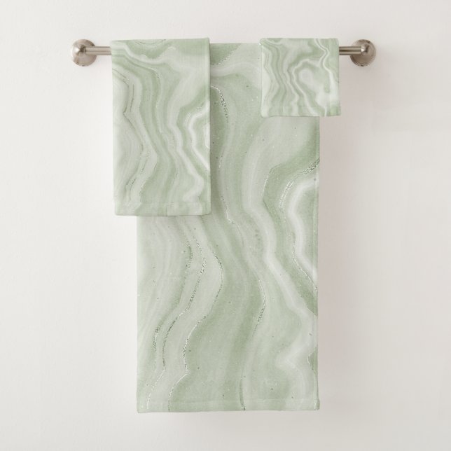 Sage Green Marble Badhandtuch Set (Insitu)
