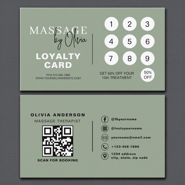 Sage Green Massage Therapist QR Code Loyalty Card Treuekarte (Von Creator hochgeladen)