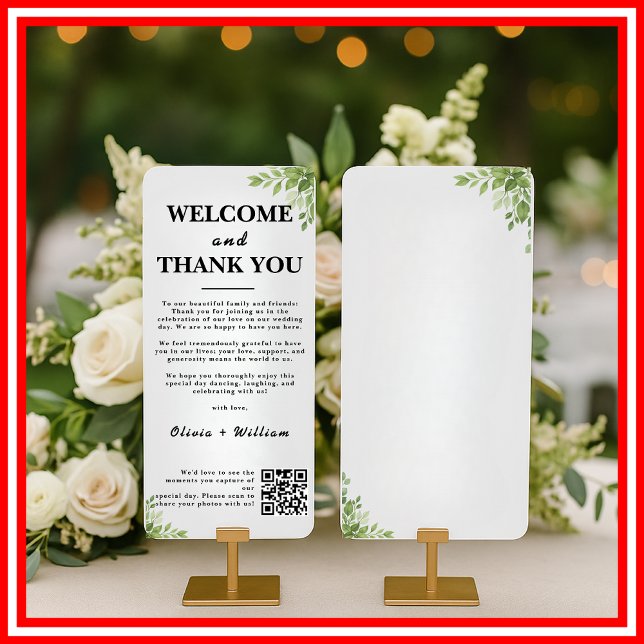 Sage Green Merci Feuille Bienvenue Cartes de Code  (Créateur téléchargé)