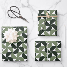Sage Green Mid Century Modern Pattern Geschenkpapier Set