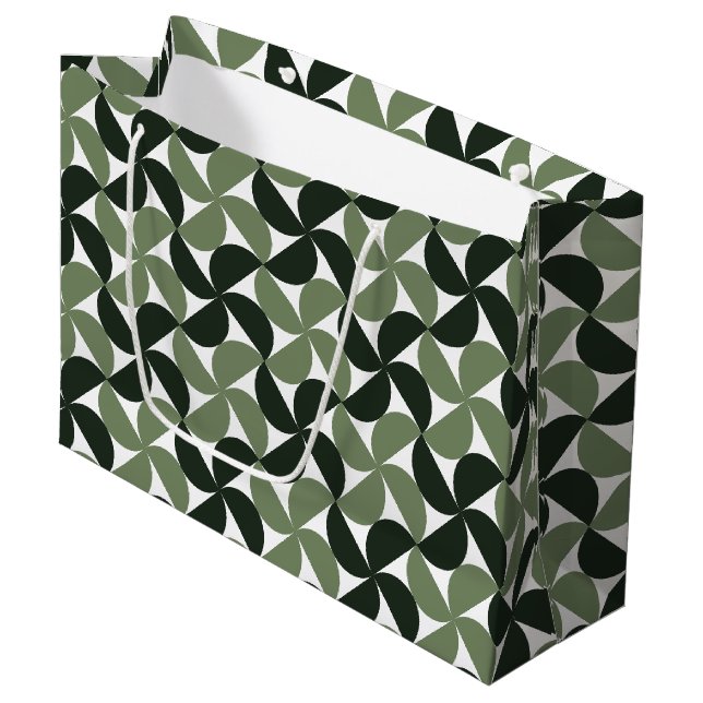 Sage Green Mid Century Modern Pattern Große Geschenktüte (Vorderseite Schrägansicht)