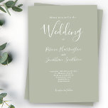 Sage Green Minimal Moderne Hochzeit Einladung<br><div class="desc">Diese einfach gestaltete und wunderschöne Einladungskarte für Hochzeiten zeichnet sich durch ein elegantes,  modernes und minimalistisches typografisches Design mit einem schlängelgrünen Farbschema aus. Bereit für Sie,  um mit den Details Ihres besonderen Hochzeitstages. Bitte stöbern Sie in der Sage Green Elegant Minimal Wedding Suite für passende Büroartikel.</div>