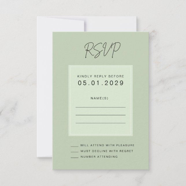 Sage Green Minimal Wedding RSVP Card Karte (Vorderseite)