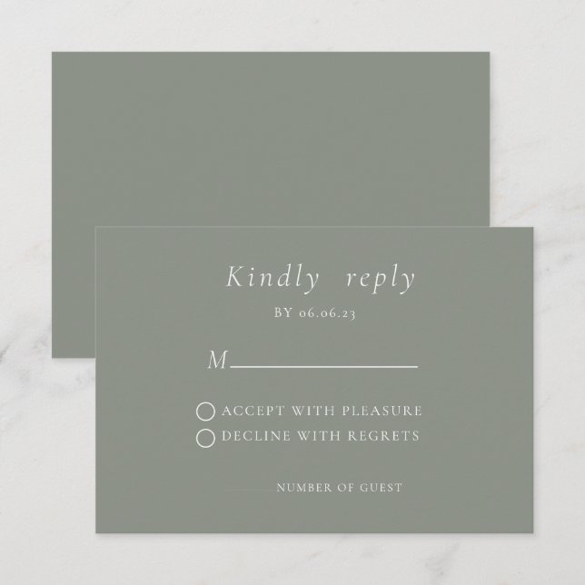 Sage green Minimalist Elegant Wedding RSVP Card (Vorne/Hinten)