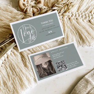 Sage Green minimalist Logo Qr Bestellung Vielen Da Visitenkarte