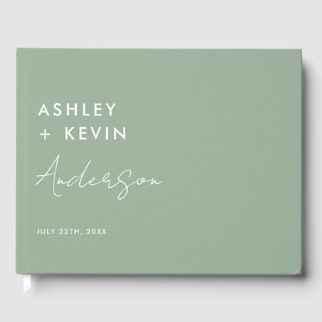 Sage Green Minimalist Mariage Se connecter Livre d (Recto)