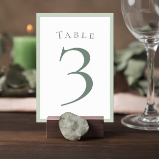 Sage Green Minimalist Wedding Table Number Card Tischnummer