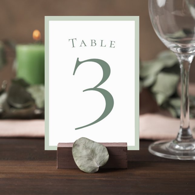Sage Green Minimalist Wedding Table Number Card Tischnummer (Von Creator hochgeladen)