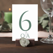 Sage Green Minimalist Wedding Table Number Card