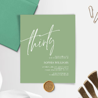 Sage Green Minimalistisch 30. Geburtstag Einladung