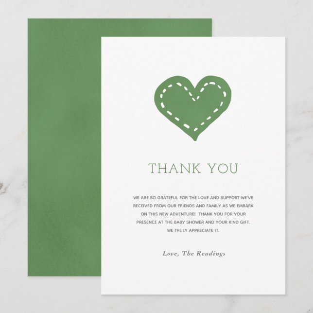 Sage Green Minimalistisch Baby Dusche Danke Karte (Vorne/Hinten)