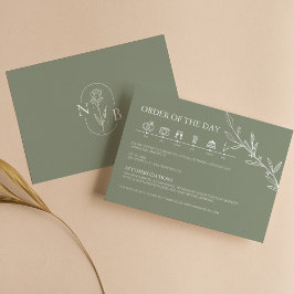 Sage Green Minimalistisch Boho Wedding Timeline Begleitkarte