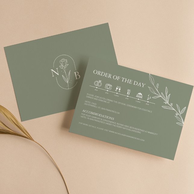 Sage Green Minimalistisch Boho Wedding Timeline Begleitkarte (Von Creator hochgeladen)