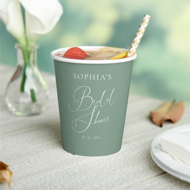 Sage Green Minimalistisch Calligraphy Brautparty Pappbecher (In Situ)