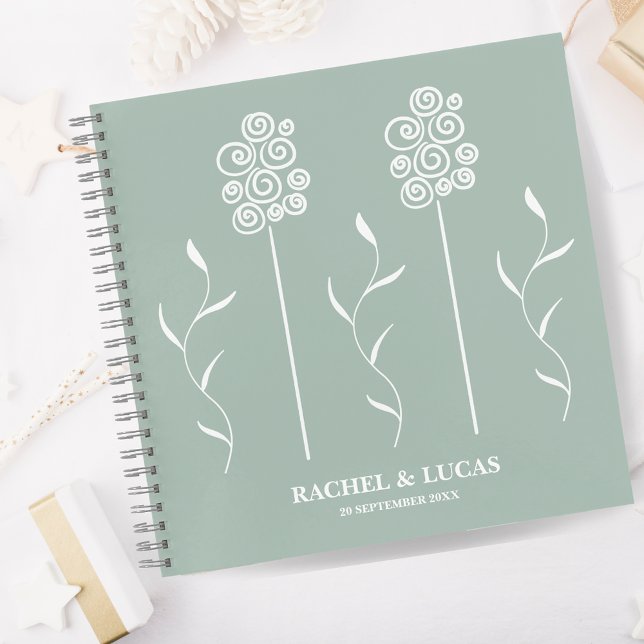 Sage Green Minimalistisch Curly Floral Notizbuch (Von Creator hochgeladen)