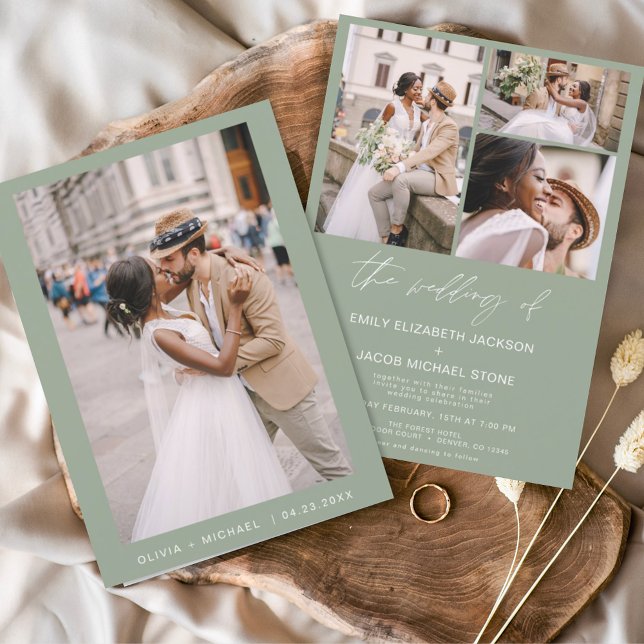 Sage Green Minimalistisch Elegantes Foto Hochzeit Einladung (Von Creator hochgeladen)