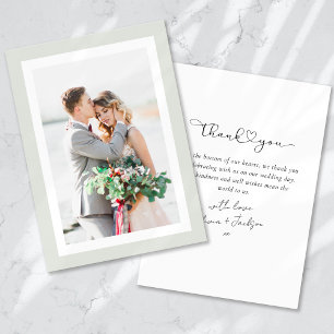 Sage Green Minimalistisch Foto Hochzeit Danke Kart