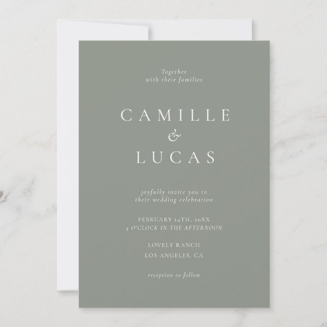 Sage Green Minimalistisch Foto Hochzeitseinladung Einladung (Vorderseite)