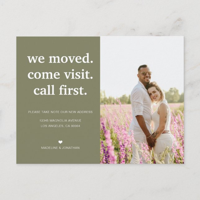 Sage Green Minimalistisch haben wir bewegtes Foto  Ankündigungspostkarte (Vorderseite)