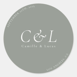 Sage Green Minimalistisch Hochzeitsticker Runder Aufkleber