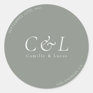 Sage Green Minimalistisch Hochzeitsticker Runder Aufkleber