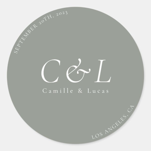 Sage Green Minimalistisch Hochzeitsticker Runder Aufkleber (Vorderseite)