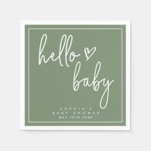 Sage Green Minimalistisch Modern Boho Babydusche Serviette
