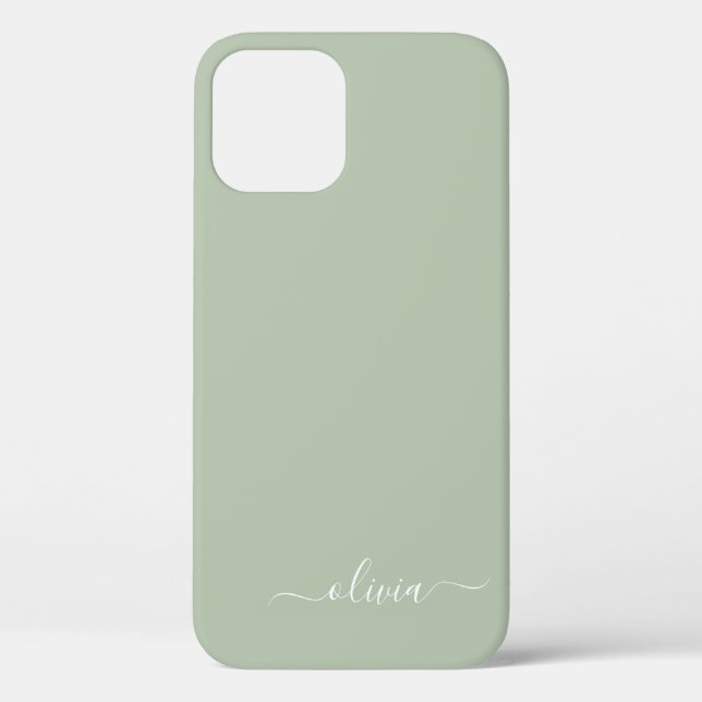 Sage Green Minimalistisch Modern Monogram Elegant Case-Mate iPhone Hülle (Rückseite)