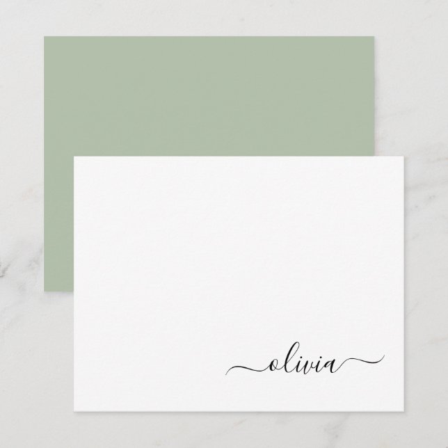 Sage Green Minimalistisch Modern Monogram Elegant Dankeskarte (Vorne/Hinten)