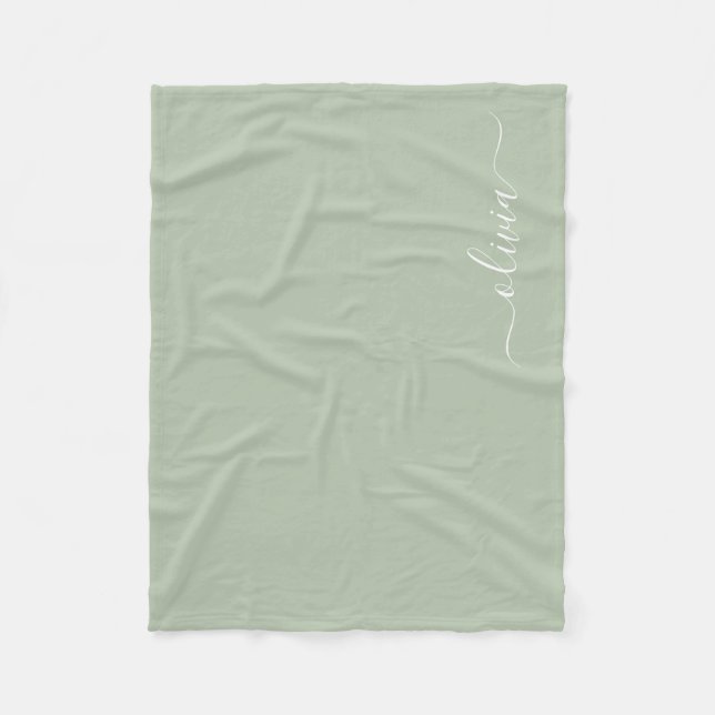 Sage Green Minimalistisch Modern Monogram Elegant Fleecedecke (Vorderseite)
