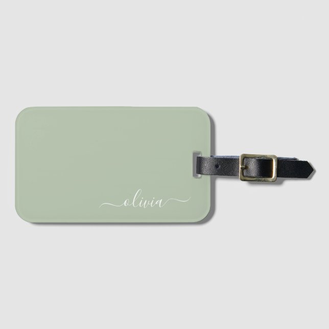 Sage Green Minimalistisch Modern Monogram Elegant Gepäckanhänger (Vorderseite (Horizontal))