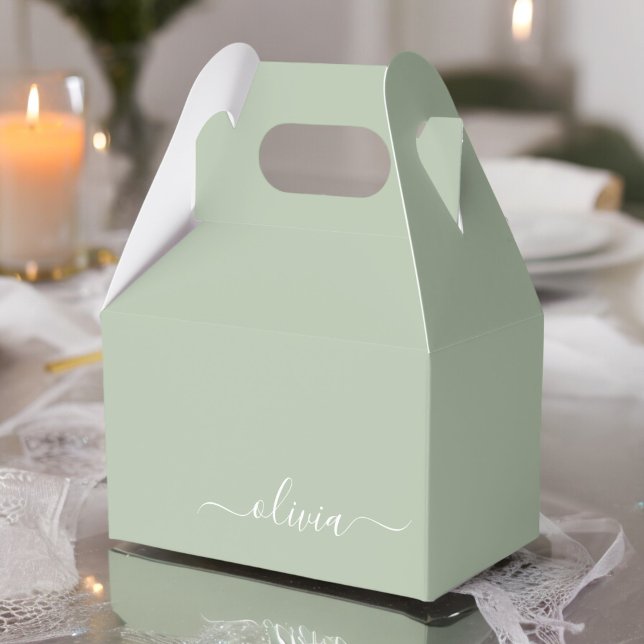 Sage Green Minimalistisch Modern Monogram Elegant Geschenkschachtel (Von Creator hochgeladen)