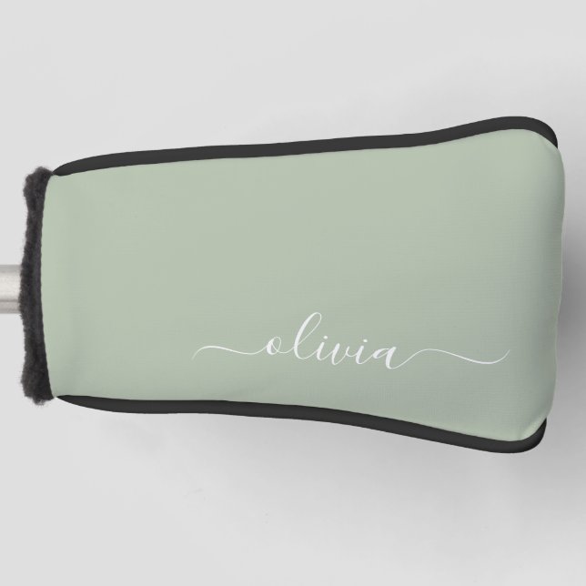 Sage Green Minimalistisch Modern Monogram Elegant Golf Headcover (Vorderseite)