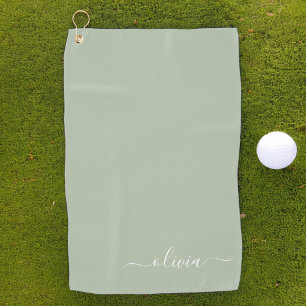 Sage Green Minimalistisch Modern Monogram Elegant Golfhandtuch