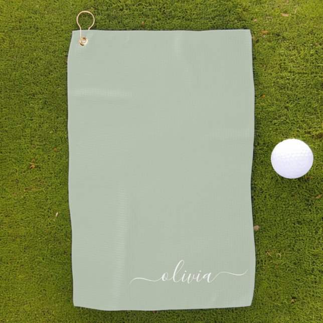 Sage Green Minimalistisch Modern Monogram Elegant Golfhandtuch (Von Creator hochgeladen)