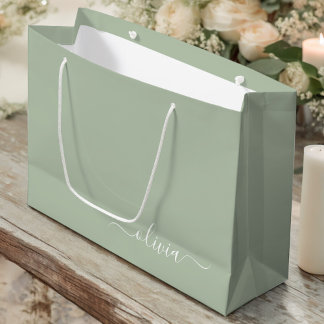 Sage Green Minimalistisch Modern Monogram Elegant Große Geschenktüte