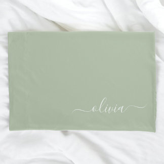 Sage Green Minimalistisch Modern Monogram Elegant Kissenbezug