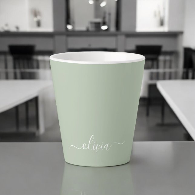 Sage Green Minimalistisch Modern Monogram Elegant Milchtasse (Von Creator hochgeladen)