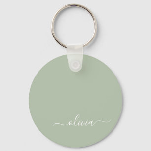 Sage Green Minimalistisch Modern Monogram Elegant Schlüsselanhänger